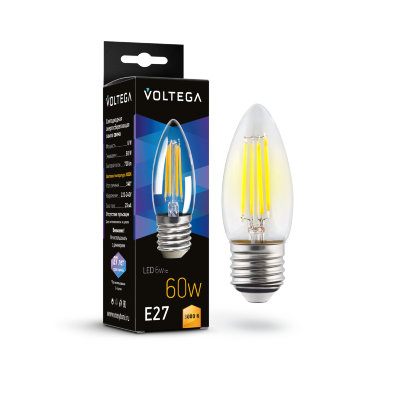 Светодиодная лампа 6W 3000K E27 Voltega Crystal Candle 7208