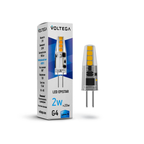 Лампа светодиодная Voltega G4 2W 4000K прозрачная VG9-K1G4cold2W-12 7143