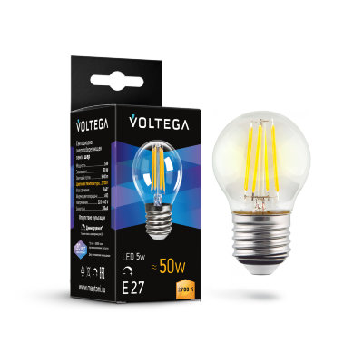 Светодиодная лампа 5W 2700K E27 DIM Voltega Crystal Globe 7201