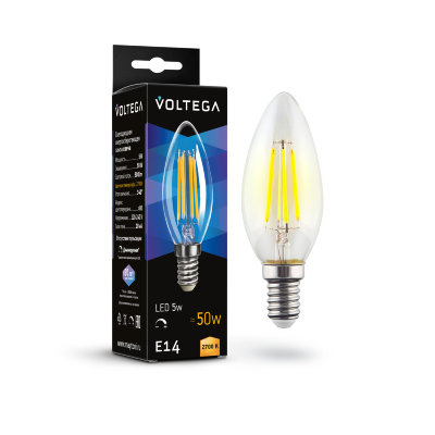 Светодиодная лампа 5W 2700K E14 DIM Voltega Crystal Candle 7199