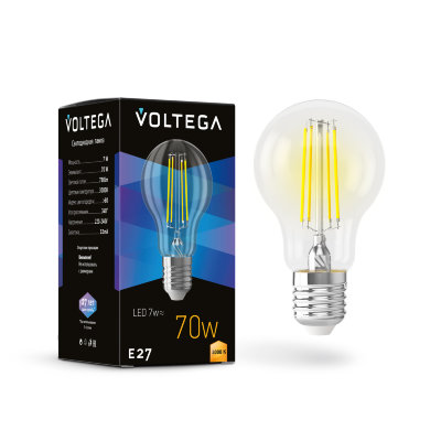Светодиодная лампа 7W 3000K E27 Voltega Crystal A60 7225