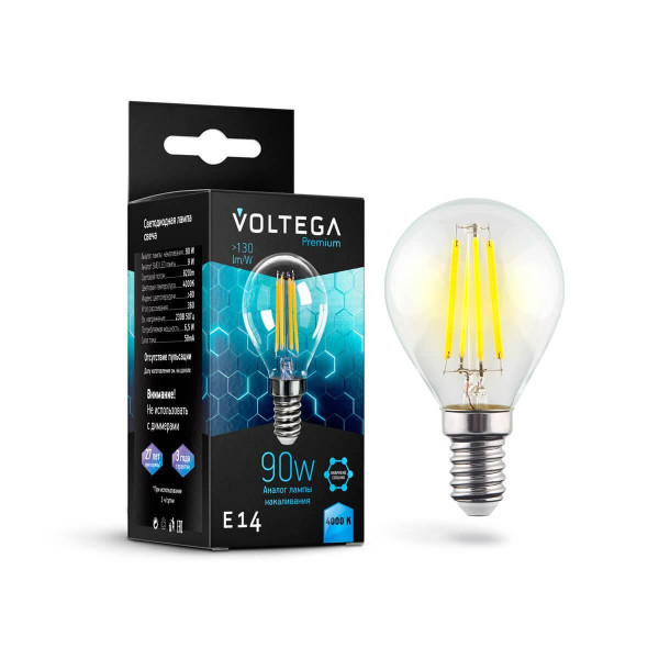Лампа светодиодная Voltega E14 6,5W 4000K прозрачная VG10-G45E14cold9W-F 7137