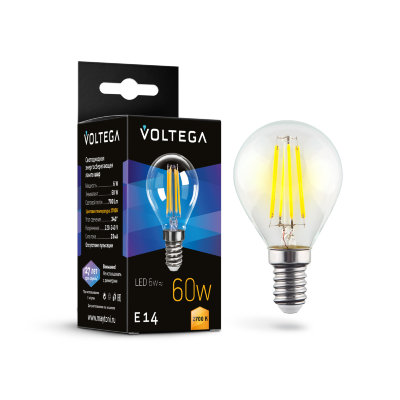 Светодиодная лампа 6W 2700K E14 Voltega Crystal Globe 7212