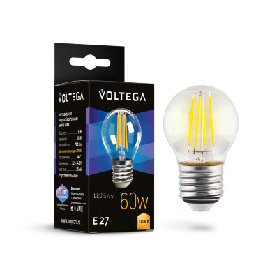 Светодиодная лампа 6W 2700K E27 Voltega Crystal Globe 7214