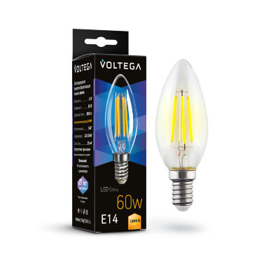 Светодиодная лампа 6W 3000K E14 Voltega Crystal Candle 7198